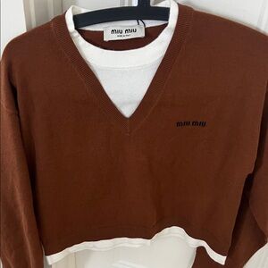 Miu Miu Chestnut V-Neck Women’s Sweater